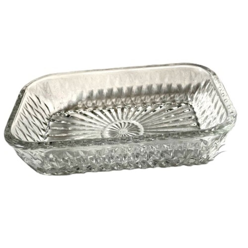 Vintage Clear Glass Jewelry Trinket Candy Dish Holder Rectangular Art Deco